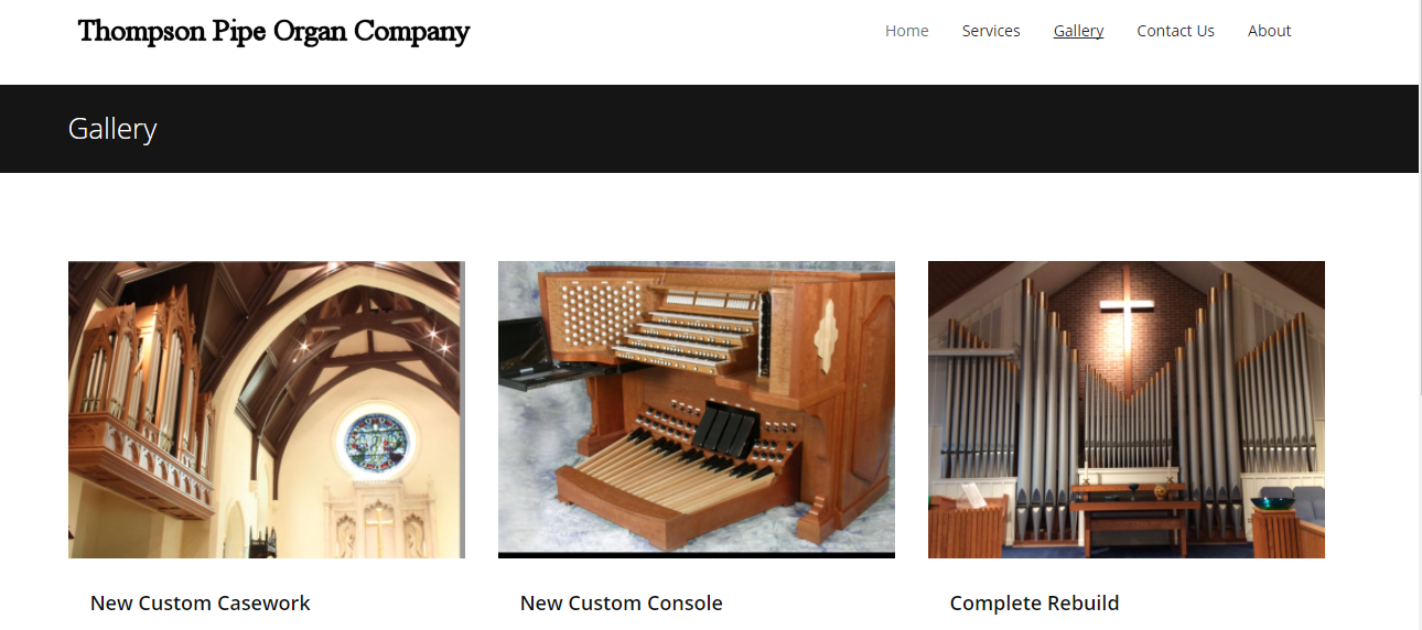 Thompson Pipe Organ Website Screenshot